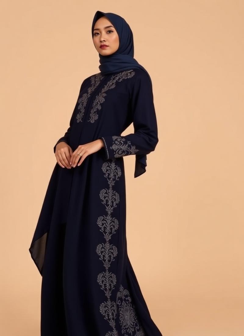 Navy Embroidered Abaya